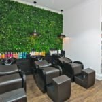 Hair salon green wall panels