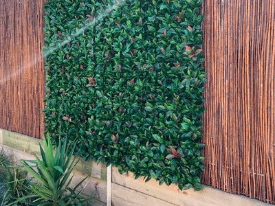 Green wall on bamboo fence - artificial vertical garden panel