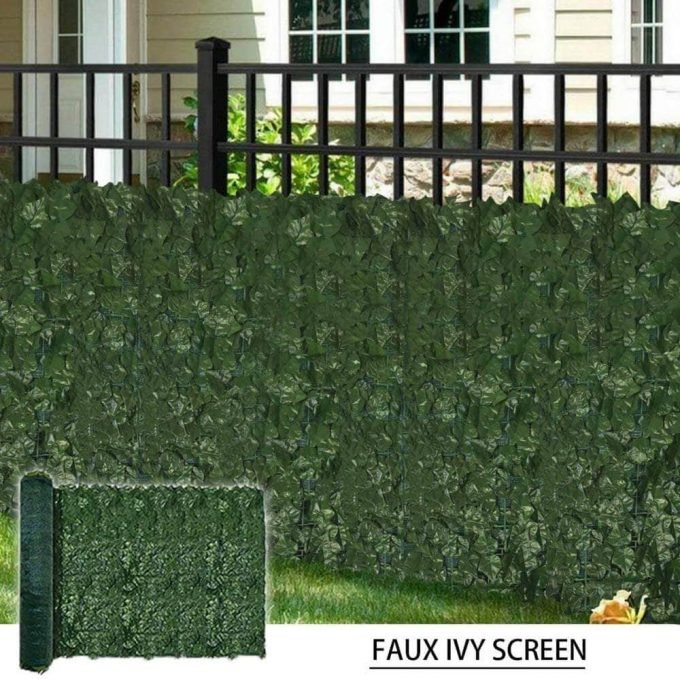 artificial ivy roll installed onto a fence