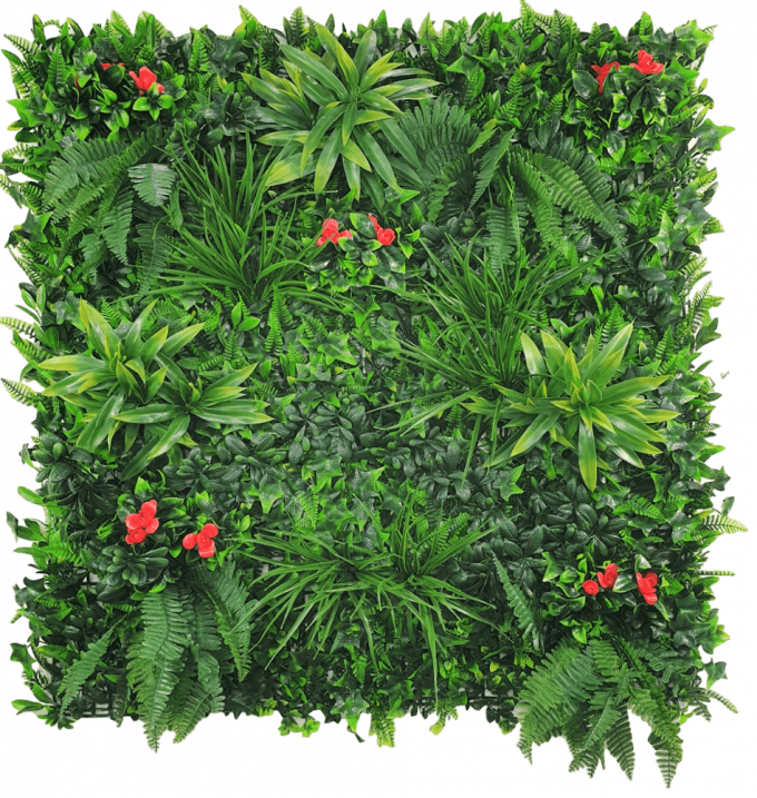 red flowering rose artificial green wall panel