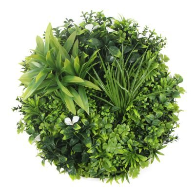Artificial vertical garden with white flowers