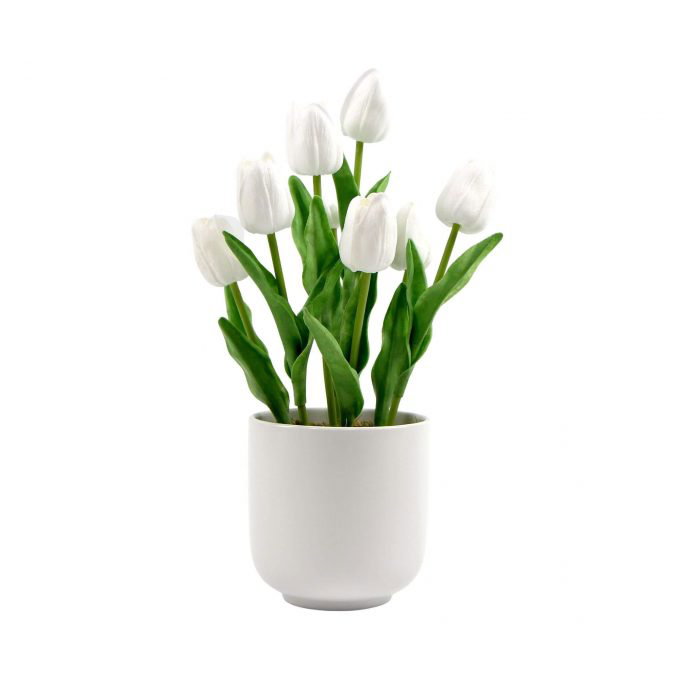Potted Artificial Tulip with White Flowers