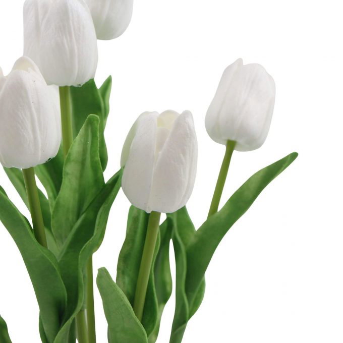Flowers Potted Artificial Tulip with White Flowers & Leaves