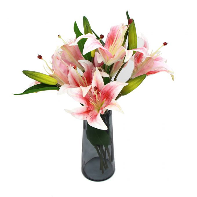 Premium Artificial Tiger Lily Arrangement in Glass Vase