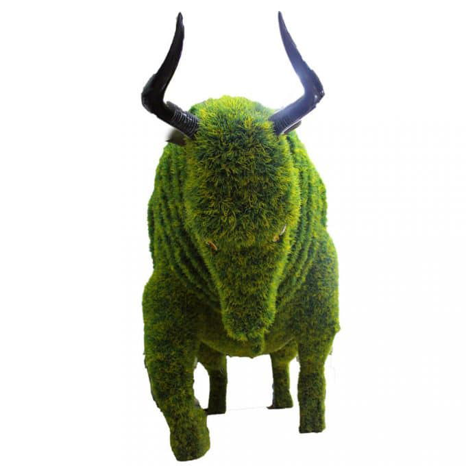 Artificial Rhinoceros Sculpture with Fake Plants and Horns