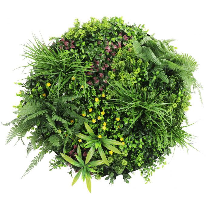 Front View Slimline Artificial Green Wall Disc White Country Fern Disc 80cm