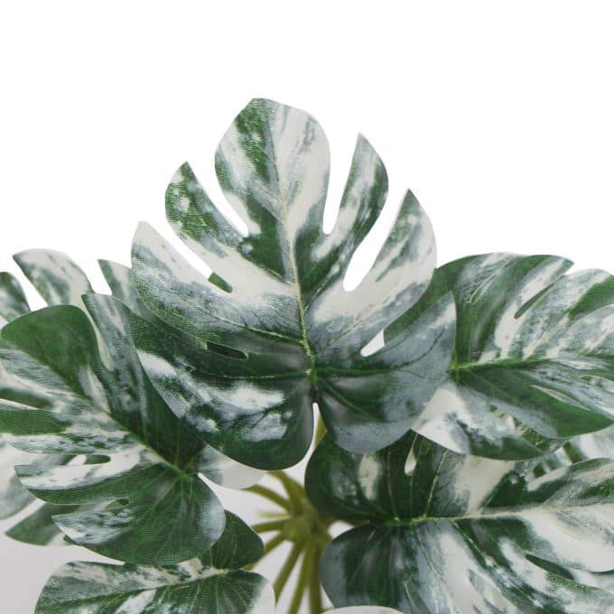 Artificial White & Green Monstera Albo Variegata 45cm Mixed White and Green Philodendron Plant with Mixed Fake Leaves