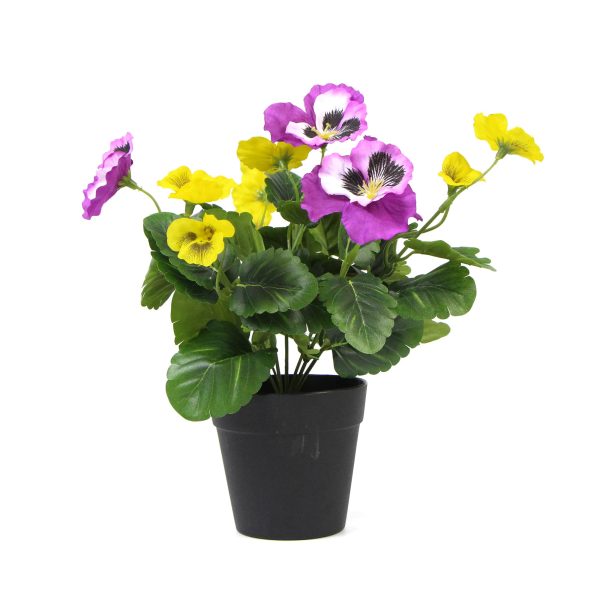 Mixed Pink and Yellow Flowering Potted Artificial Pansy Plants 25cm