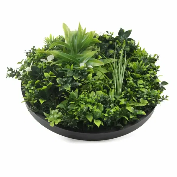 Slimline Flowering White Artificial Green Wall Disc UV Resistant 75cm (Black Frame)