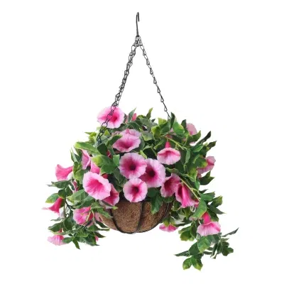 Artificial Flowering Petunia Basket Pink Flowers