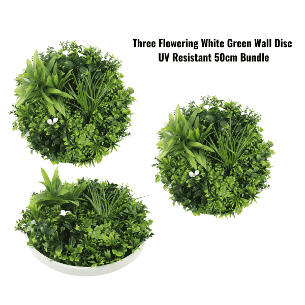 Three Flowering White Green Wall Disc UV Resistant 50cm Bundle