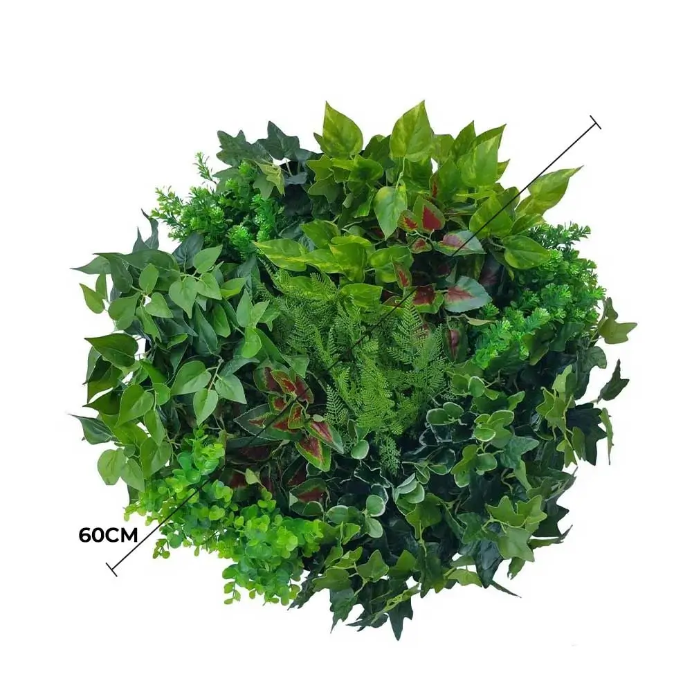 Artificial Green Wall Disc Art 60cm Mixed Fern Ivy Fresh White