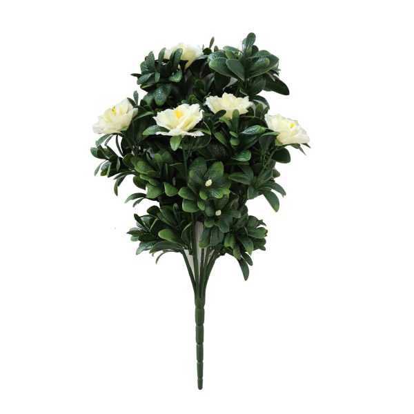 Premium Artificial White Rose Bunch UV Resistant 45cm