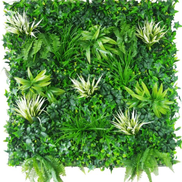 White Grassy Greenery Vertical Garden / Green Wall UV Resistant 100cm x 100cm