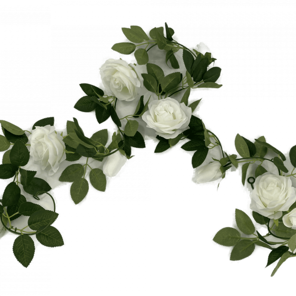 Flowering White Artificial Rose Garland 190cm