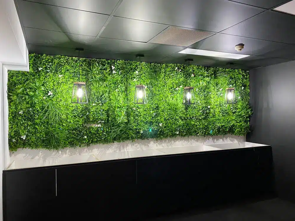 artificial green wall with white flowers sydney