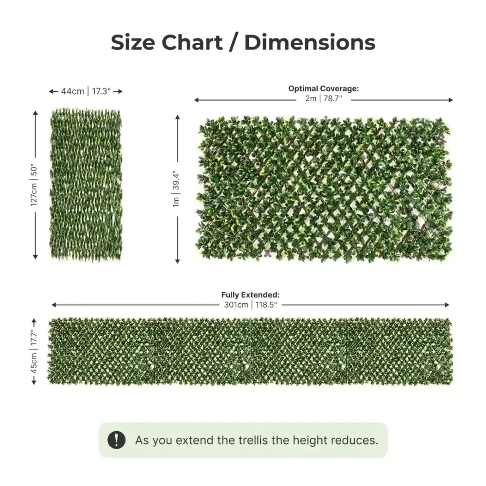 ivy trellis size chart dimensions