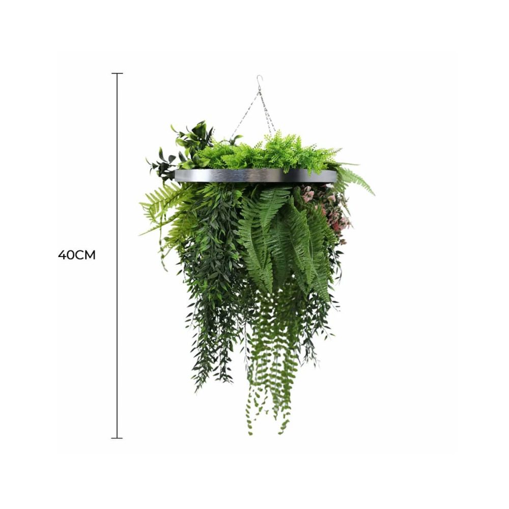 Black Artificial Hanging Green Wall Disc 40cm UV Resistant Copy