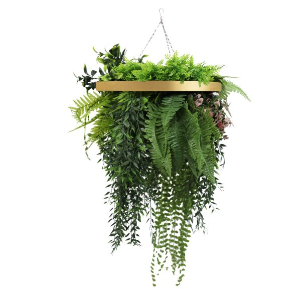 Premium Hanging Artificial Plant Arrangement with Gold Frame 40cm UV Resistant