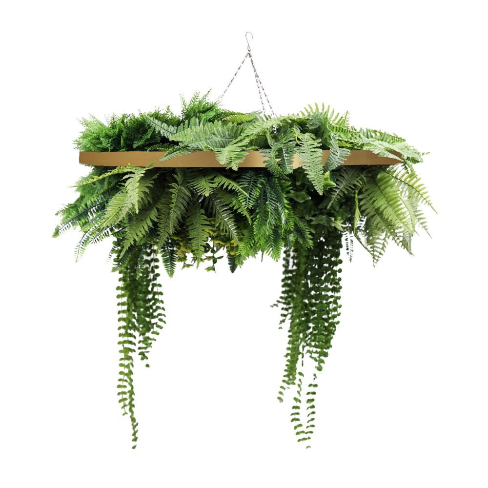 Gold Artificial Hanging Green Wall Disc 80cm UV Resistant Foliage (1)