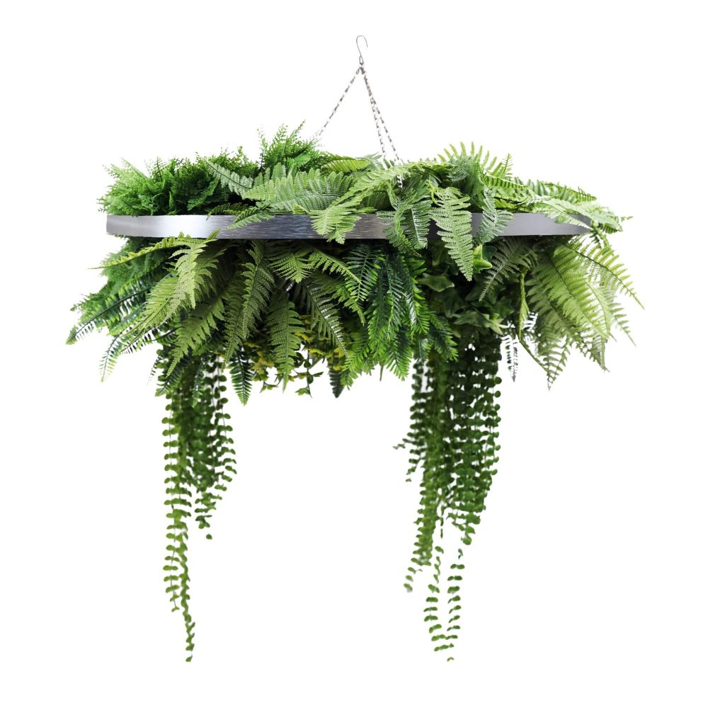 Silver Artificial Hanging Green Wall Disc 80cm UV Resistant Foliage (1) (1)