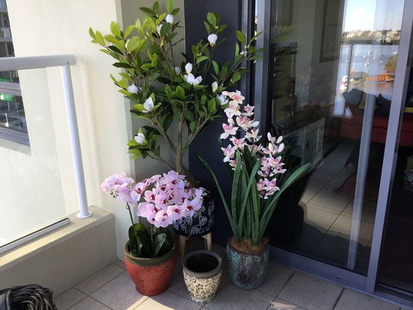 silk flowers in pots