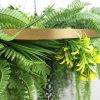 Gold Framed Roof Hanging Disc With Draping Life Like Ferns and Plants 80cm UV Resistant Foliage