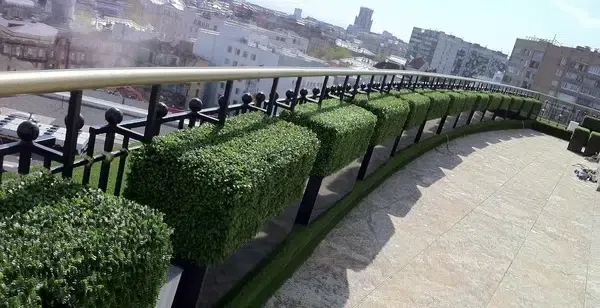 artificial hedge boxes on balcony