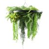 Black Framed Roof Hanging Disc With Draping Life Like Ferns and Plants 80cm UV Resistant 1